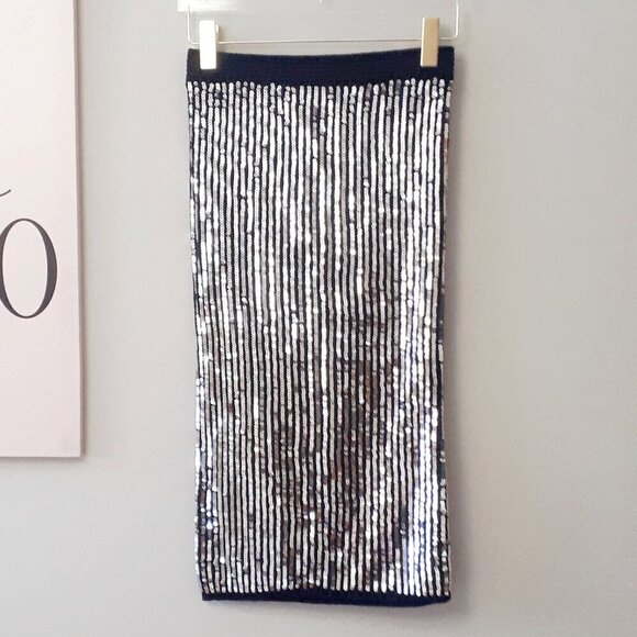 NWT MICHAEL Michael Kors black knit sequin pencil skirt, S - Picture 7 of 9